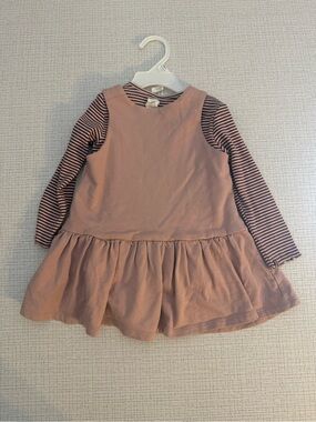 H&M Mauve Pink Pinafore Dress with Striped Long Sleeve Top